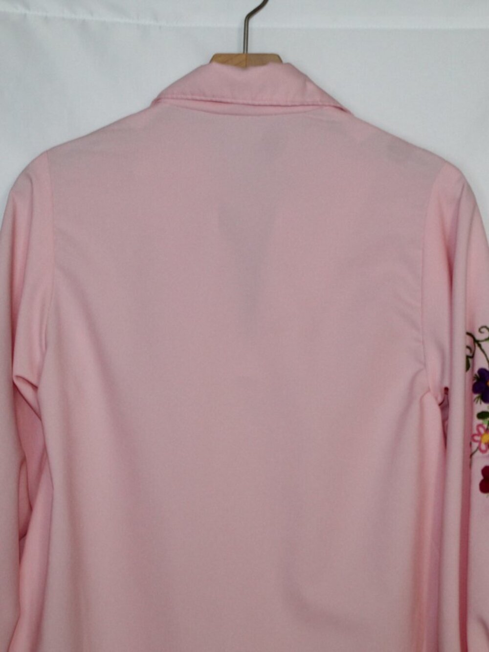 Vintage 70s women's blouse pink handmade pointed collar floral embroidered - Picture 7 of 11